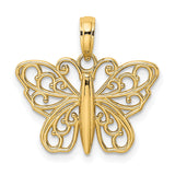 10k Yellow Gold Butterfly Pendant with Open Filigree Design, Nature-Inspired Charm for Women