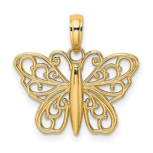 10k Yellow Gold Butterfly Pendant with Open Filigree Design, Nature-Inspired Charm for Women