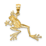 10k Yellow Gold Tree Frog Pendant, Textured Amphibian Charm with Nature Theme