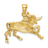 10k Yellow Gold Bull Pendant, Charging Bull Taurus Symbol, Astrology Charm for Men