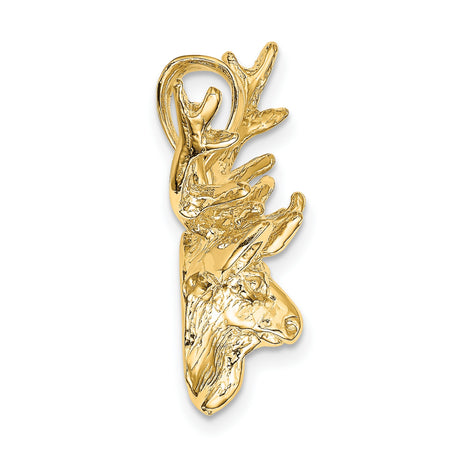 10k Yellow Gold Stag Head Pendant with Antler Detail, Textured Buck Charm for Men