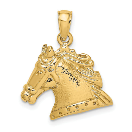 10k Yellow Gold Horse Head Pendant with Textured Equestrian Design