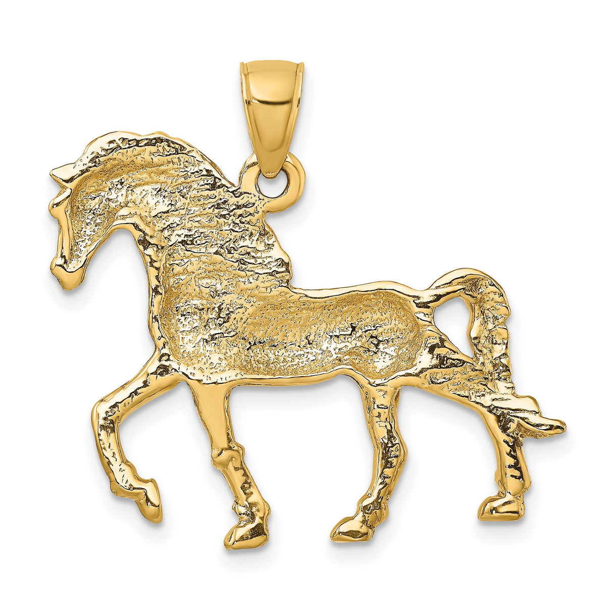 10k Yellow Gold Horse Pendant, Detailed Trotting Horse Design, Western Equestrian Jewelry