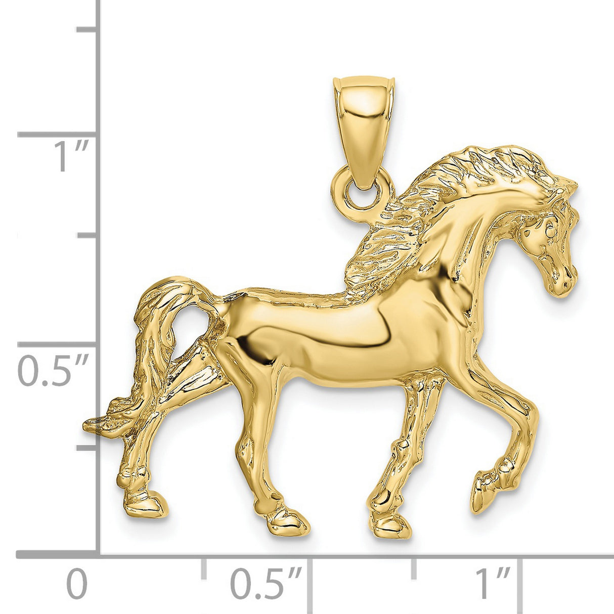 10k Yellow Gold Horse Pendant, Detailed Trotting Horse Design, Western Equestrian Jewelry