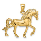 10k Yellow Gold Horse Pendant, Detailed Trotting Horse Design, Western Equestrian Jewelry