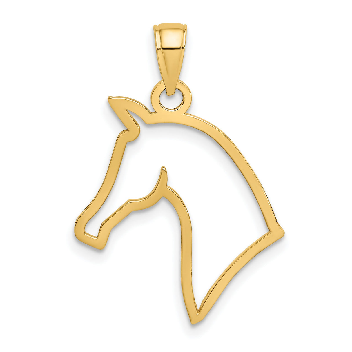 10k Yellow Gold Horse Head Outline Pendant, Minimalist Equestrian Charm for Women or Unisex