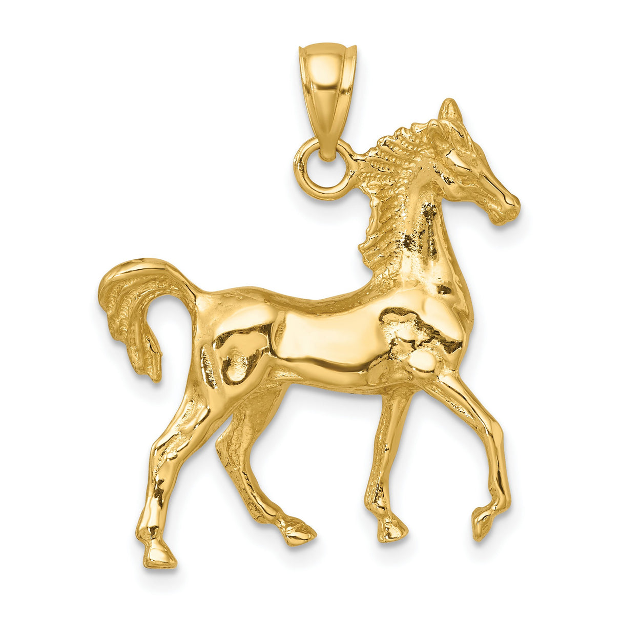 10k Yellow Gold Horse Pendant with Rearing Stallion Design, Western Theme Jewelry
