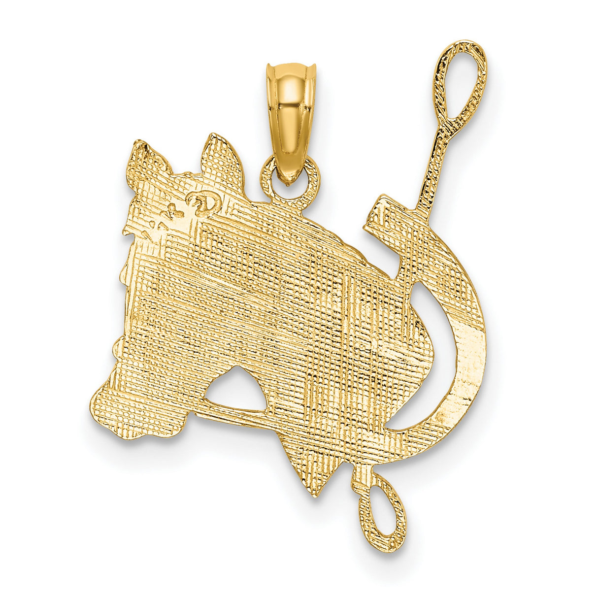 10k Yellow Gold Horse Head Pendant with Horseshoe and Riding Crop, Equestrian Charm