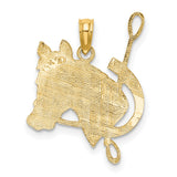 10k Yellow Gold Horse Head Pendant with Horseshoe and Riding Crop, Equestrian Charm
