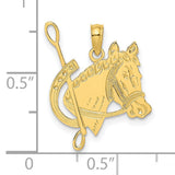 10k Yellow Gold Horse Head Pendant with Horseshoe and Riding Crop, Equestrian Charm