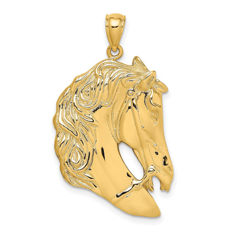 10k Yellow Gold Horse Head Pendant with Long Mane, Western Equestrian Design