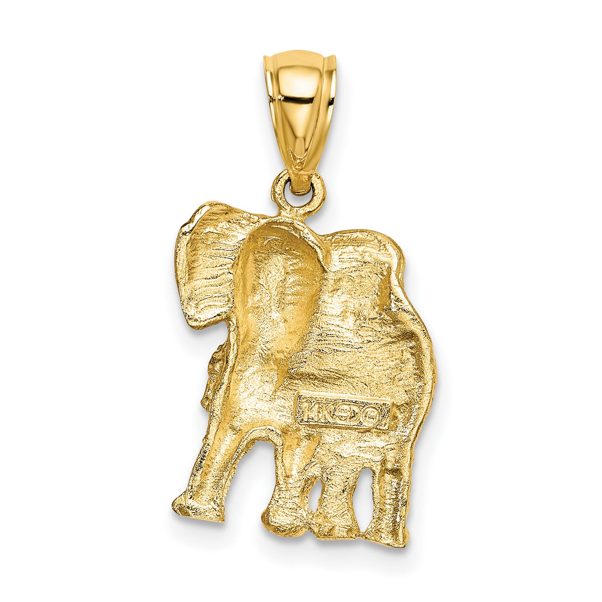 10k Yellow Gold Elephant Pendant with Raised Trunk, Symbol of Wisdom and Good Luck