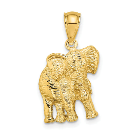 10k Yellow Gold Elephant Pendant with Raised Trunk, Symbol of Wisdom and Good Luck