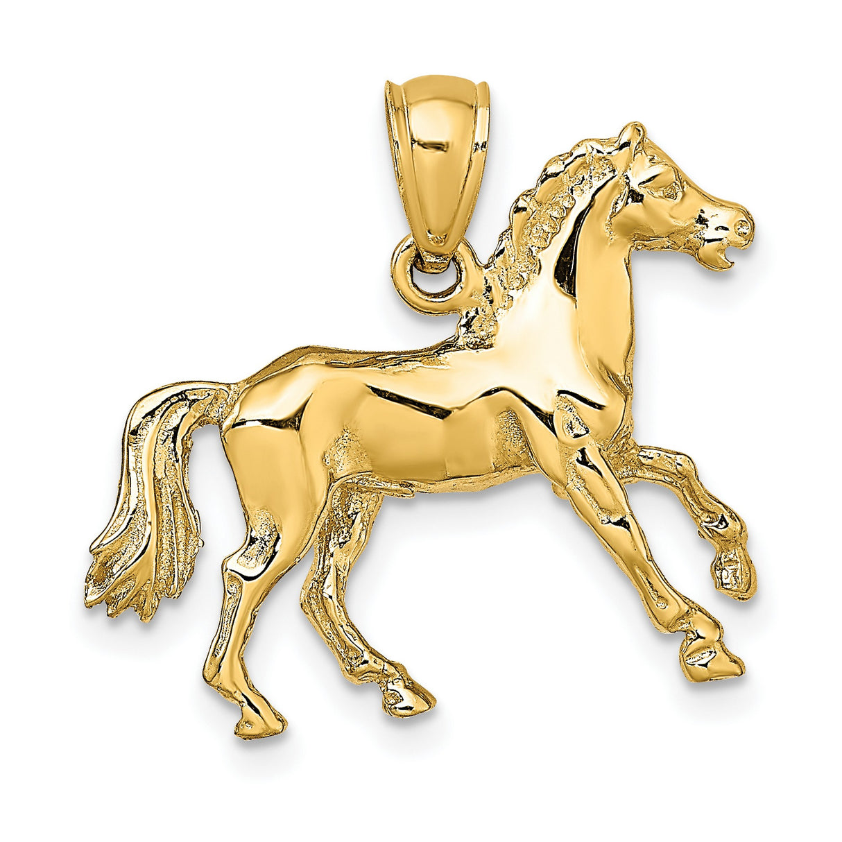 10k Yellow Gold Horse Pendant, Prancing Equine Design, Western Animal Charm for Women or Unisex