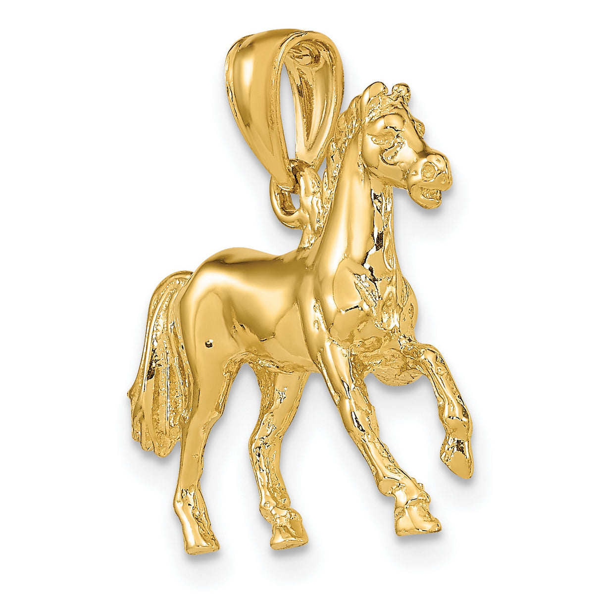 10k Yellow Gold Horse Pendant, Prancing Equine Design, Western Animal Charm for Women or Unisex