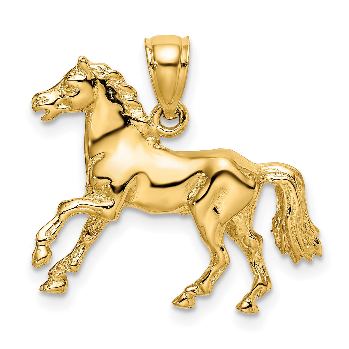 10k Yellow Gold Horse Pendant, Prancing Equine Design, Western Animal Charm for Women or Unisex