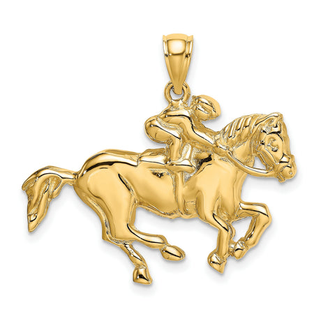 10k Yellow Gold Pendant, Horse and Jockey Equestrian Design for Men or Women