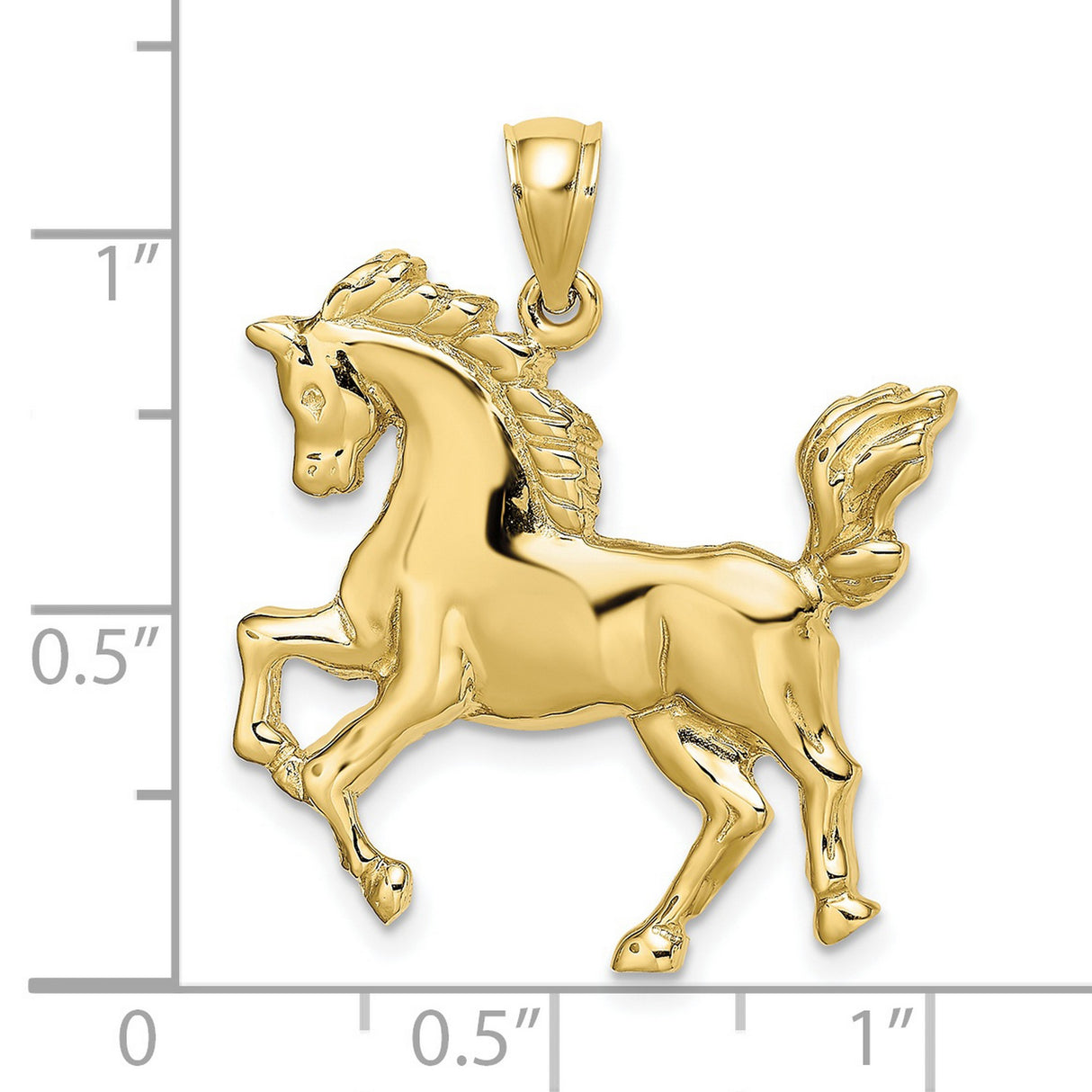10k Yellow Gold Horse Pendant with Raised Prancing Horse Design, Symbol of Strength and Grace