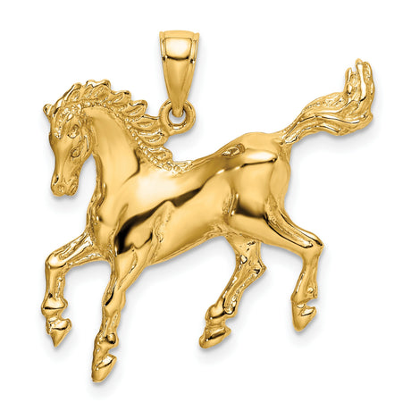10k Yellow Gold Horse Pendant with Rearing Stallion Design, Western Style Animal Charm