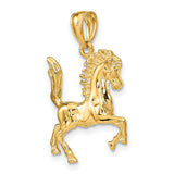 10k Yellow Gold Horse Pendant, Rearing Stallion Charm in 3D Western Style for Men and Women