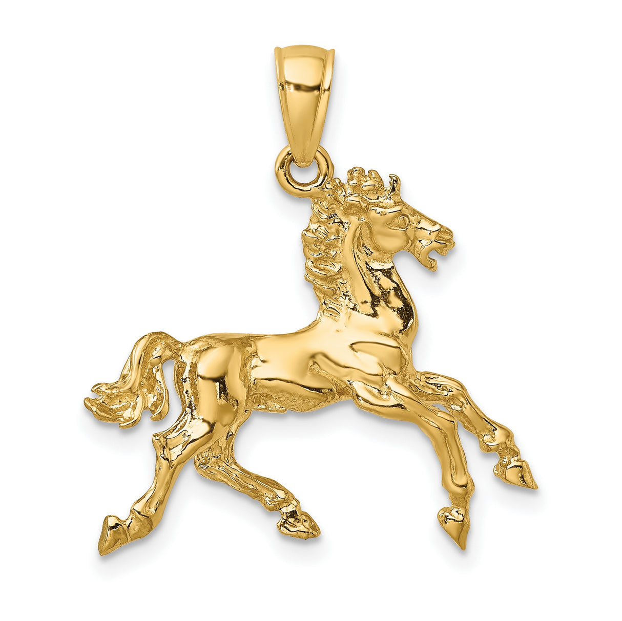 10k Yellow Gold Pendant, Rearing Stallion Horse Design, Equestrian Western Style