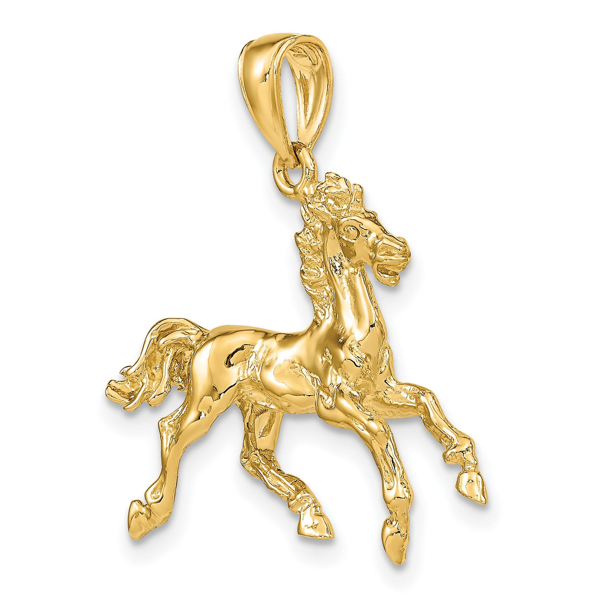 10k Yellow Gold Pendant, Rearing Stallion Horse Design, Equestrian Western Style