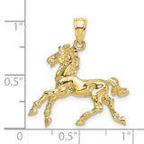 10k Yellow Gold Pendant, Rearing Stallion Horse Design, Equestrian Western Style