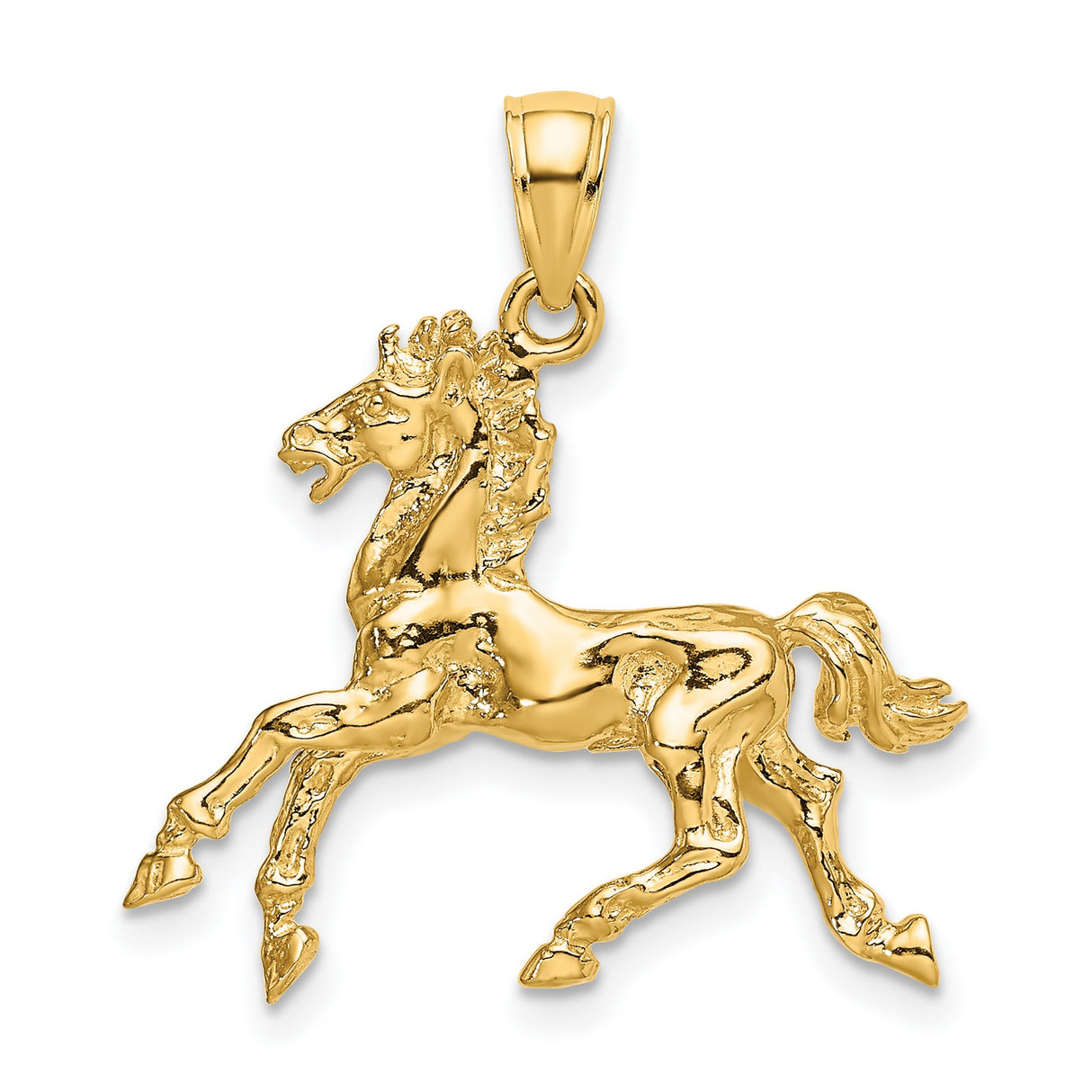 10k Yellow Gold Pendant, Rearing Stallion Horse Design, Equestrian Western Style