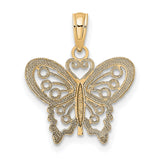 10k Yellow Gold Butterfly Pendant with Filigree Design, Lightweight Openwork Charm