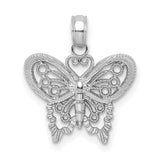 10k White Gold Butterfly Pendant with Filigree Wings, Nature-Inspired Delicate Jewelry for Women