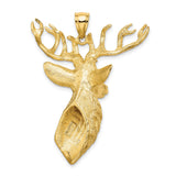 10k Yellow Gold Deer Head Pendant with Antlers, Rugged Hunting Charm for Men