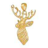 10k Yellow Gold Deer Head Pendant with Antlers, Rugged Hunting Charm for Men