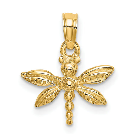 10k Yellow Gold Dragonfly Pendant with Detailed Wings, Nature-Inspired Insect Charm for Women