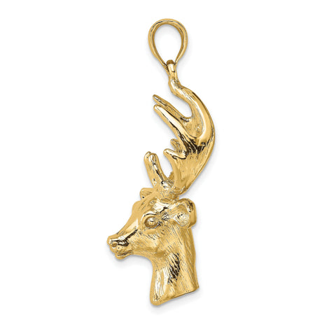 10k Yellow Gold Deer Head Pendant with Detailed Antlers, Nature-Inspired Hunter Jewelry