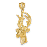 10k Yellow Gold Deer Head Pendant with Detailed Antlers, Nature-Inspired Hunter Jewelry