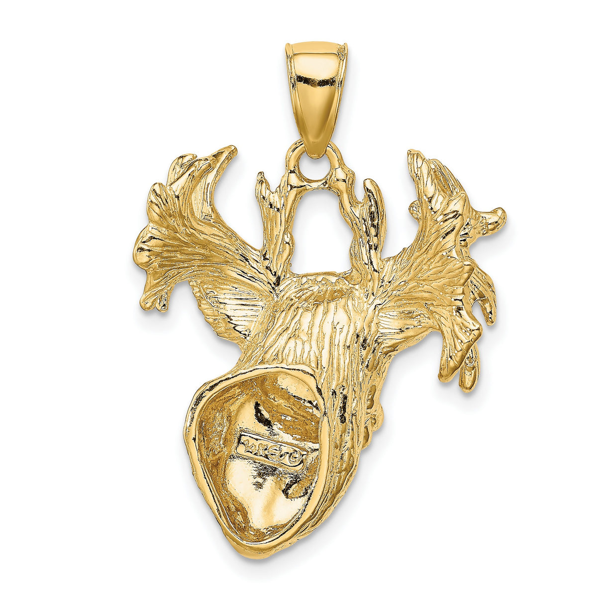 10k Yellow Gold Stag Head Pendant with Large Antlers, Wilderness Deer Charm for Men