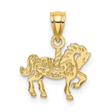 10k Yellow Gold Carousel Horse Pendant, Whimsical Vintage Carnival Charm for Women