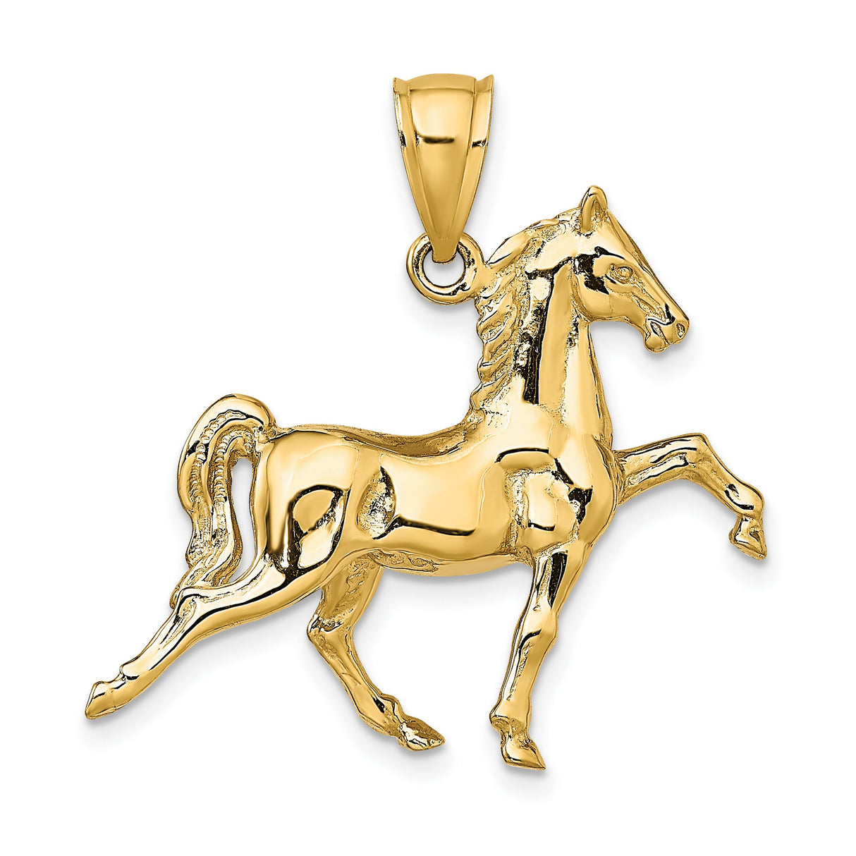 10k Yellow Gold Rearing Stallion Pendant, Horse Charm with Western Detail for Men or Women