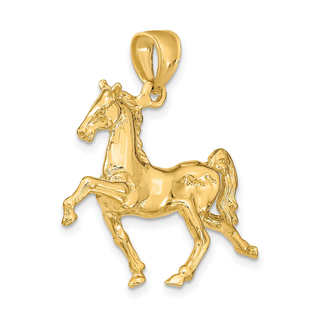 10k Yellow Gold Rearing Stallion Pendant, Horse Charm with Western Detail for Men or Women