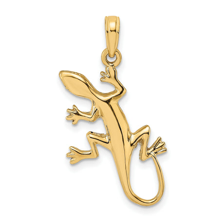 10k Yellow Gold Gecko Lizard Pendant Charm, Sleek Naturalistic Animal Design, Unisex