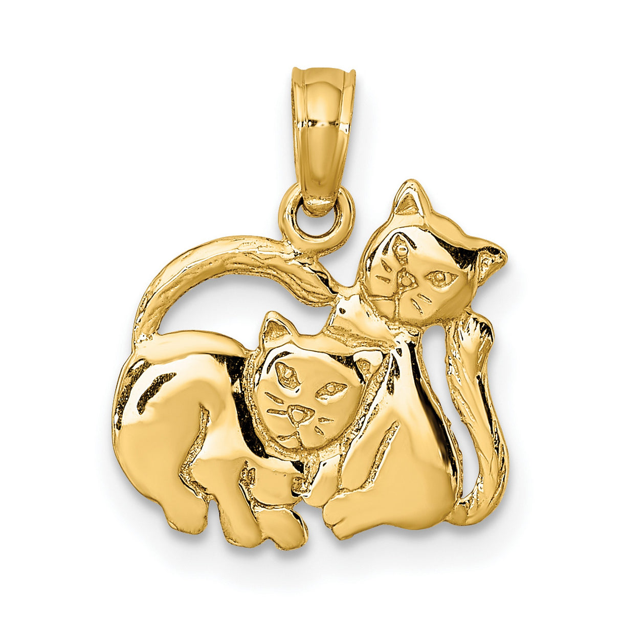3-D Polished Two Kittens Charm Pendant in Real 10k Yellow Gold