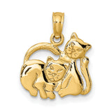 3-D Polished Two Kittens Charm Pendant in Real 10k Yellow Gold