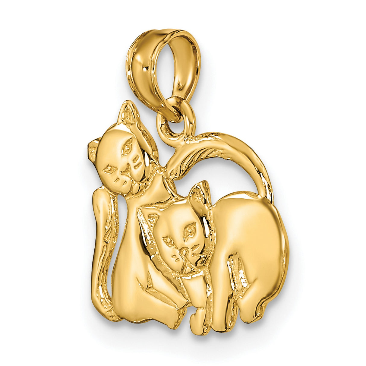 3-D Polished Two Kittens Charm Pendant in Real 10k Yellow Gold