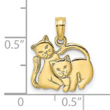 3-D Polished Two Kittens Charm Pendant in Real 10k Yellow Gold