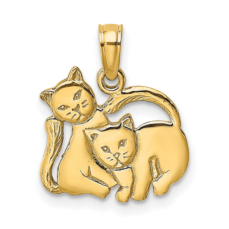 3-D Polished Two Kittens Charm Pendant in Real 10k Yellow Gold