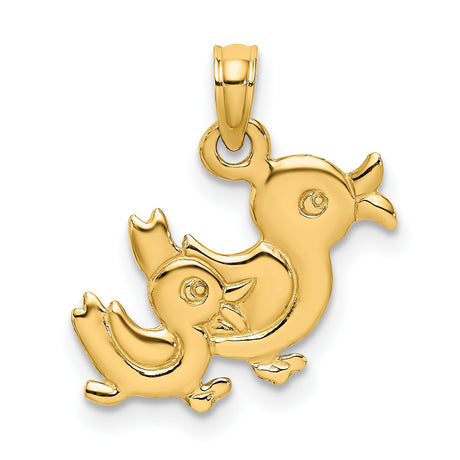 10k Yellow Gold Pendant with Mother and Baby Duck, Symbol of Family and Maternal Love