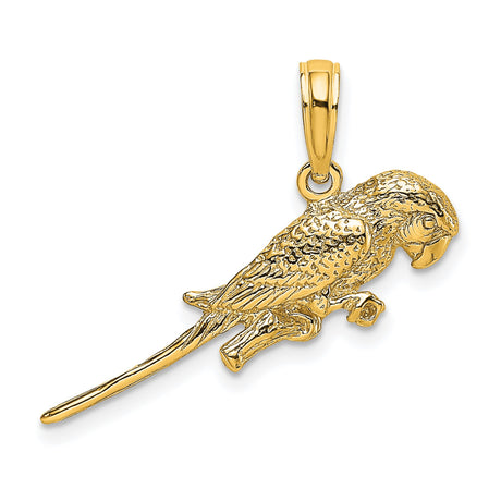 10k Yellow Gold Parrot Pendant, Detailed Tropical Bird Charm, Nature-Inspired Design