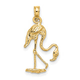 10k Yellow Gold Flamingo Pendant, Textured Standing Bird Charm, Nature-Inspired Jewelry for Women