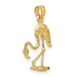 10k Yellow Gold Flamingo Pendant, Textured Standing Bird Charm, Nature-Inspired Jewelry for Women