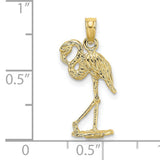 10k Yellow Gold Flamingo Pendant, Textured Standing Bird Design, Nature-Inspired Animal Jewelry
